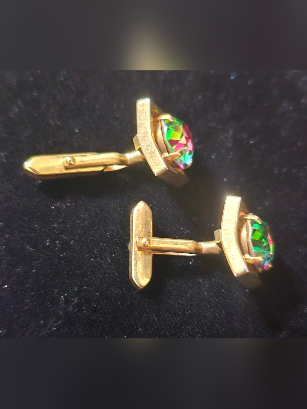 Vintage Swank Gold-Tone Cuff Links with Watermelon Vitrial Medium Mystic Topaz - Picture 7 of 9